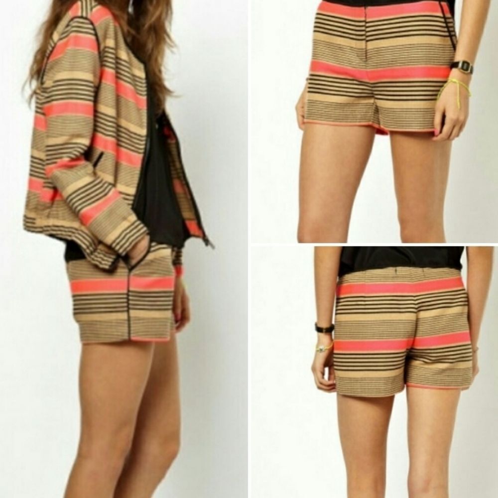Maison Scotch Nomade Tan, Black, & Pink Striped Shorts (P)
